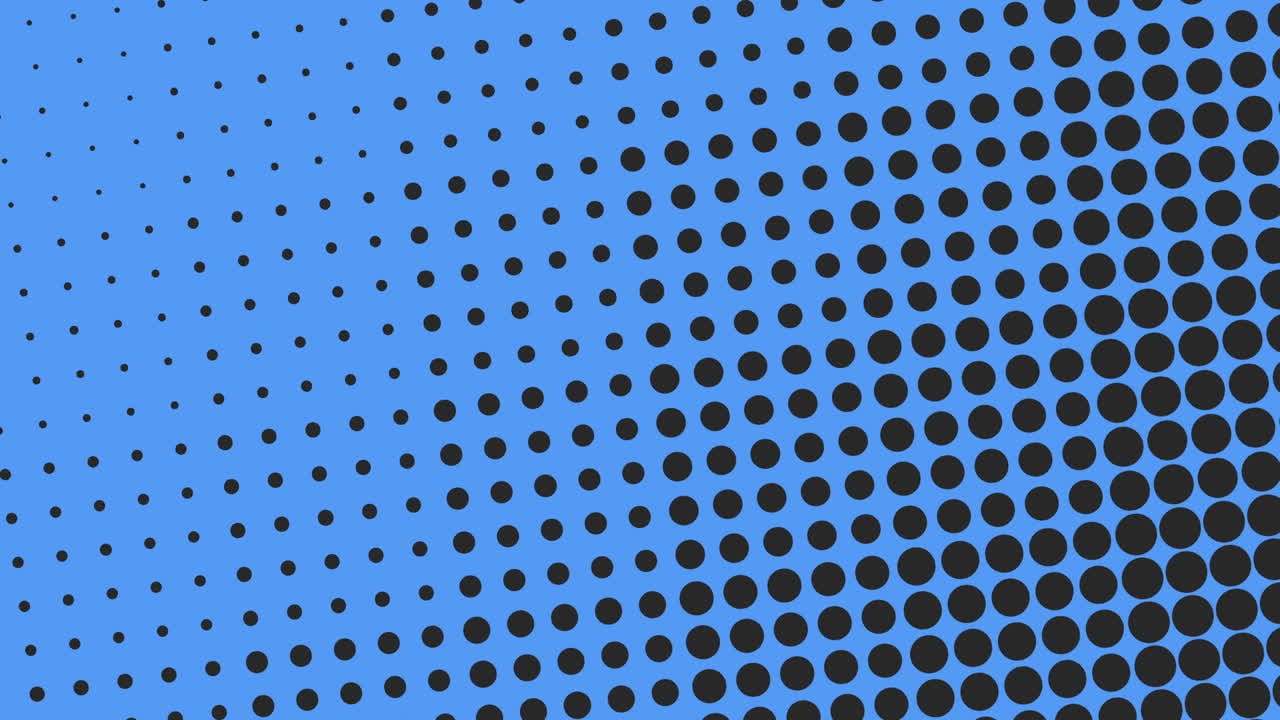 Seamless abstract blue halftone dot pattern animation with diagonal gradient transition, ideal as modern motion background for presentations, social media, titles and graphic overlays