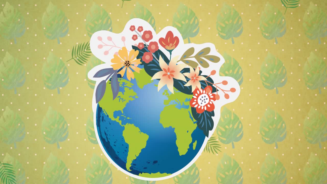 잎 위 에 꽃 이 있는 지구 의 애니메이션