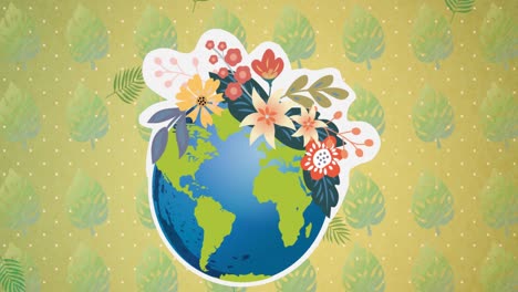 Animation-of-globe-with-flowers-over-leaves