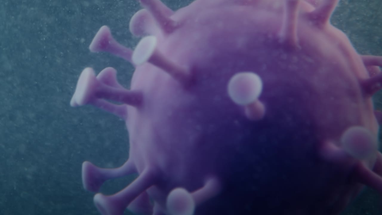Pandemia COVID-19 Macro primo piano della molecola del virus del microscopio.