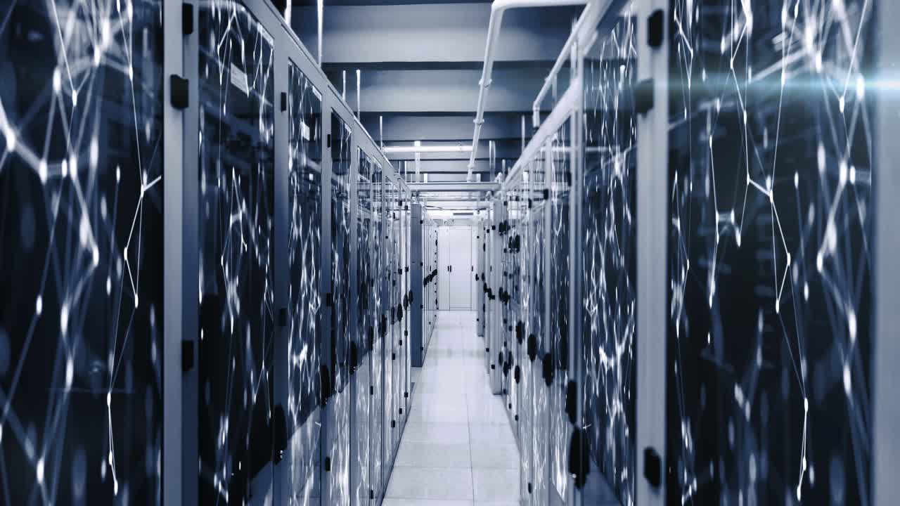 Animasjon av databehandling og nettverk av forbindelser mot serverrom
