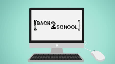 animación del texto de regreso a la escuela en la computadora sobre fondo verde