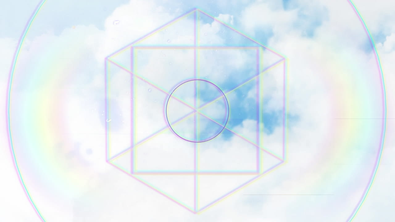 animación de interferencia sobre formas en movimiento y cielo con nubes