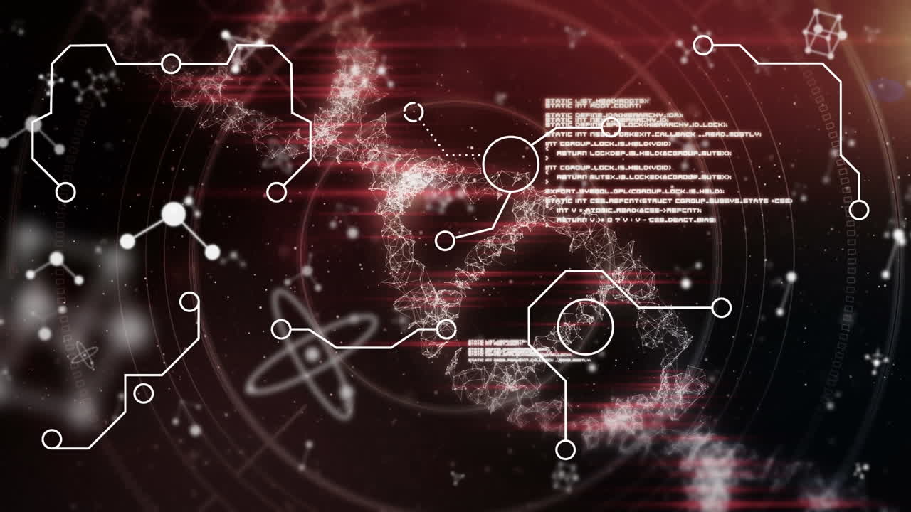 데이터베이스, 뉴클레오티드, dna 헬릭스, 렌즈 플레어, 흑색 배경의 원형 애니메이션