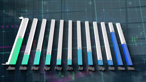 animación de gráficos financieros en pantalla digital y time-lapse con personas que caminan