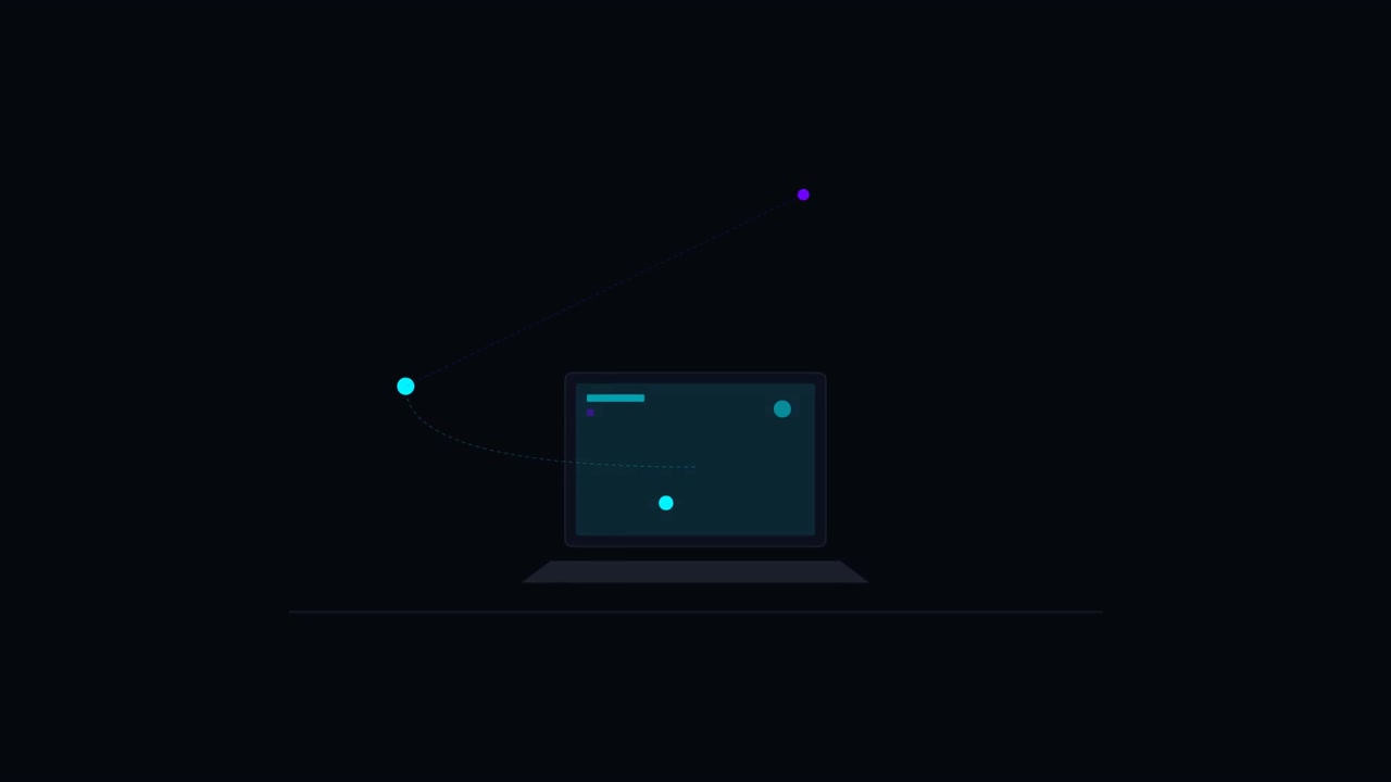 Animated Laptop with Floating Abstract Data Points