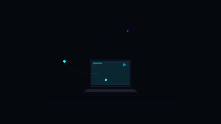 Animated Laptop with Floating Abstract Data Points