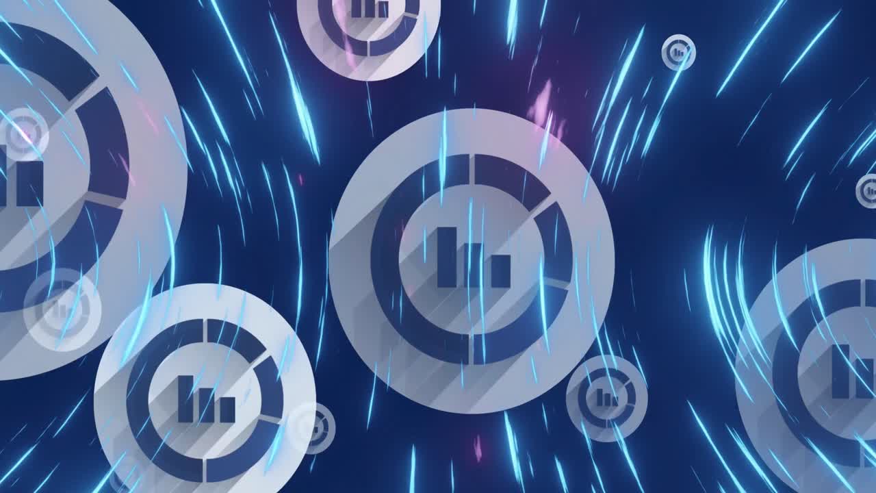 검은색 배경에 원형 패턴을 형성하는 선 위에 원으로 그래프 아이콘의 애니메이션