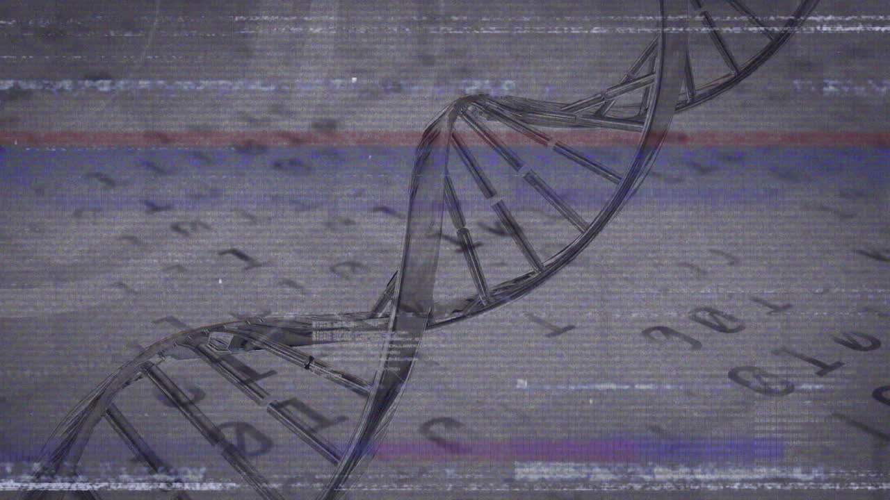 animación del giro de la cadena de adn y el cambio de los números de codificación binaria