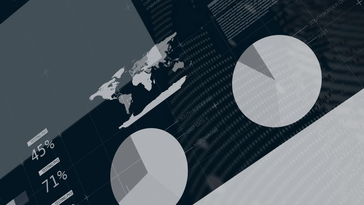 Animation of world map and pie charts with data percentages in school ...