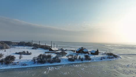 Aerial-view-of-the-bird-ringing-station-at-Vente-Cape-on-an-early-winter-morning