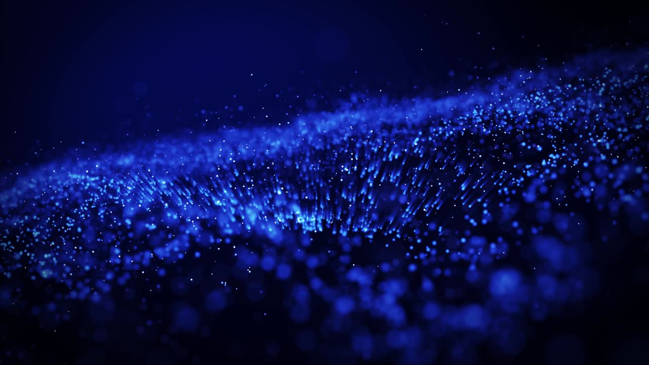 추상적인 디지털 입자 파동: 사이버 또는 기술 애니메이션으로 추상적인 배경