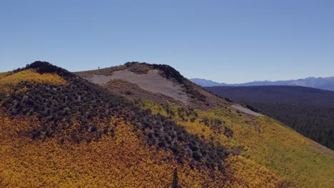 Fall-Colors-at-Sage-Hen-Summit-in-Mono-County,-California---Aerial-drone-fast-shot-orbiting-right-of-fall-foliage-in-the-Eastern-Sierra