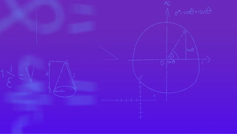 Animation-of-handwritten-mathematical-formulae-over-purple-background