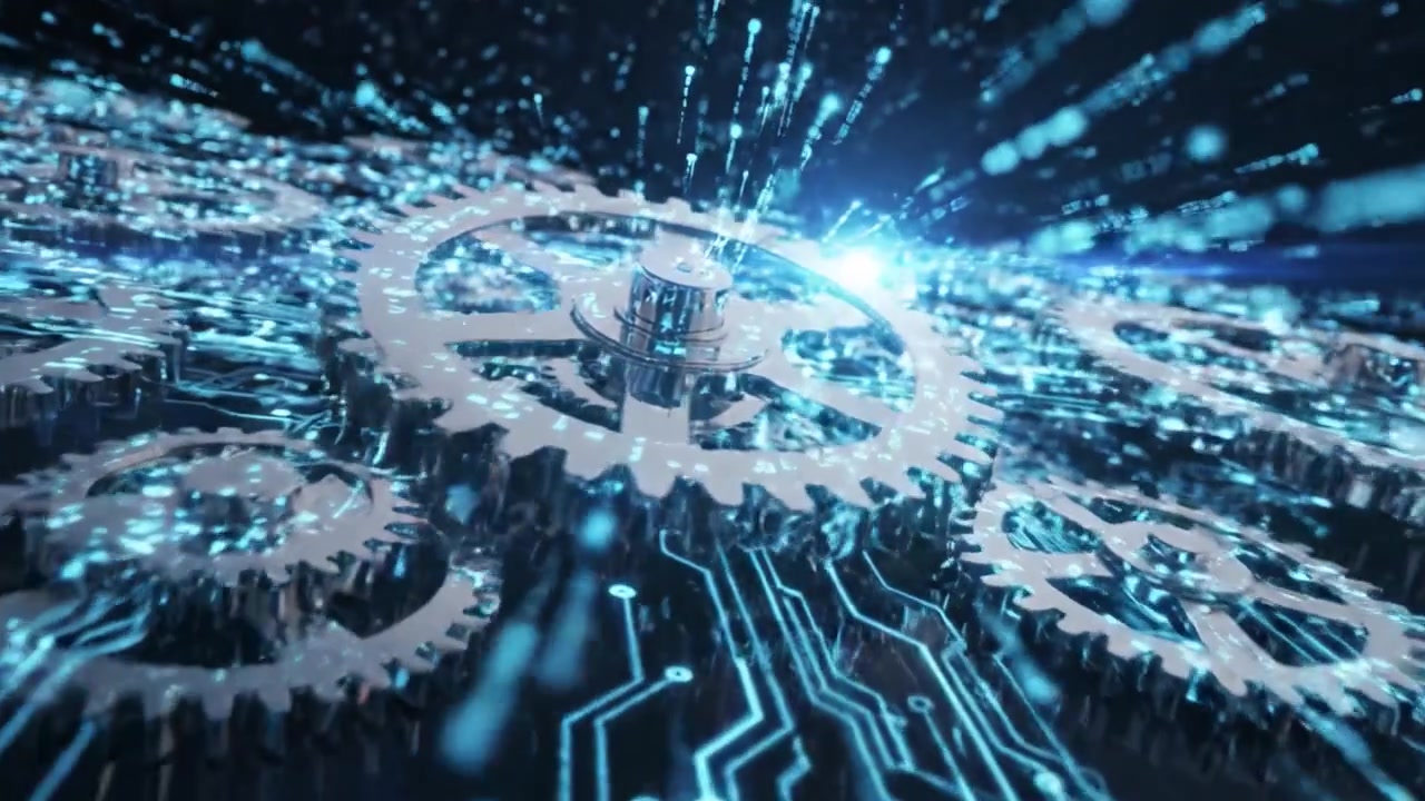 A Stunning Visual of Interconnected Gears and Circuitry, Showcasing the Fusion of Mechanical Engineering and Modern Technology in a Futuristic Display