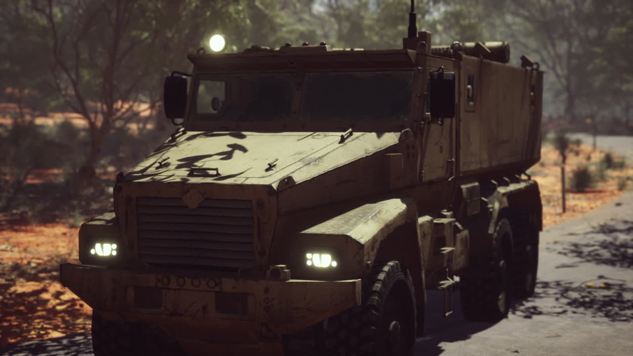 도로에 있는 군대 장갑 차량