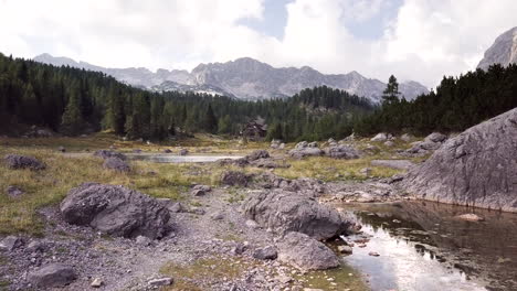 hikers near a mountain lake
