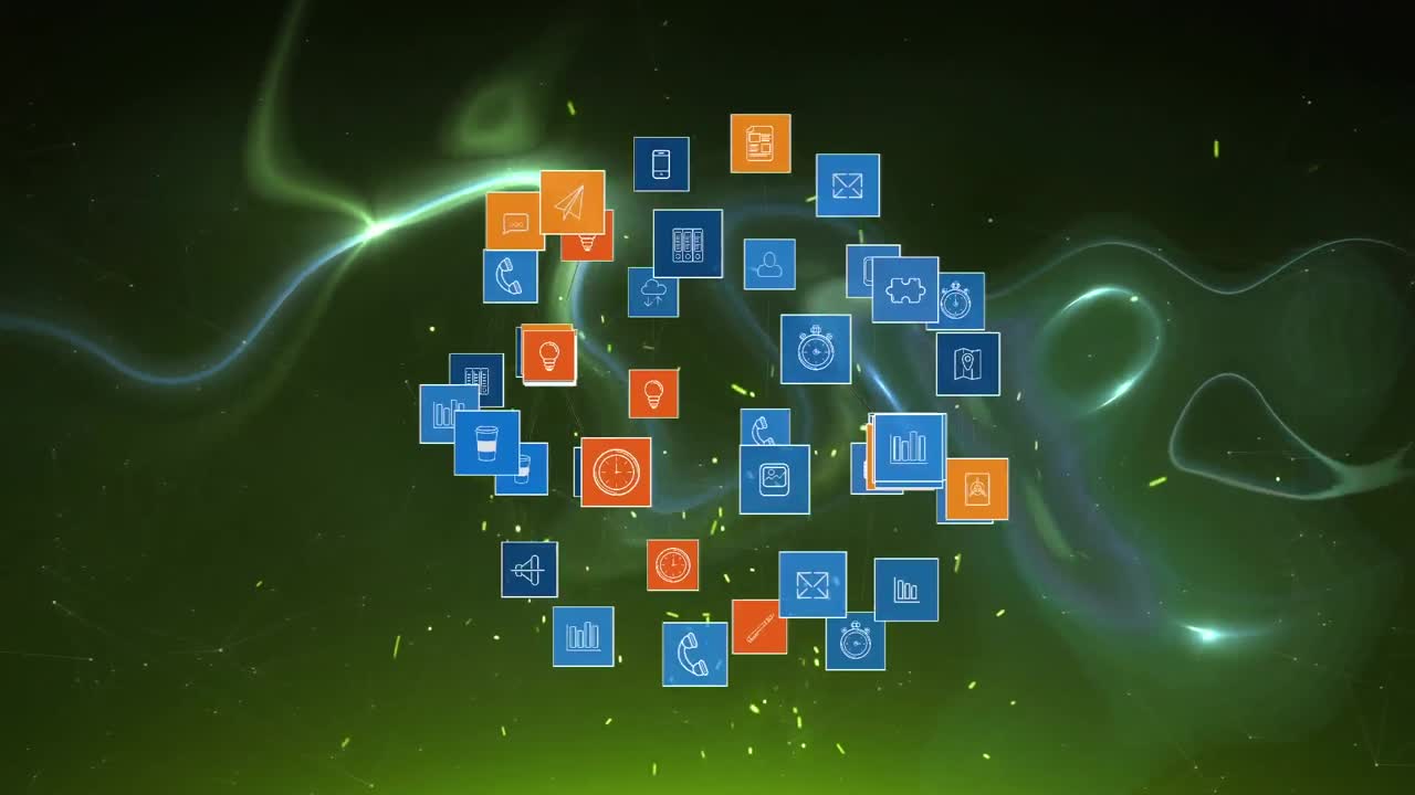 animación del globo con una red de conexiones e iconos