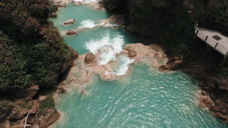 revealing aerial of el chiflon waterfalls in mexico