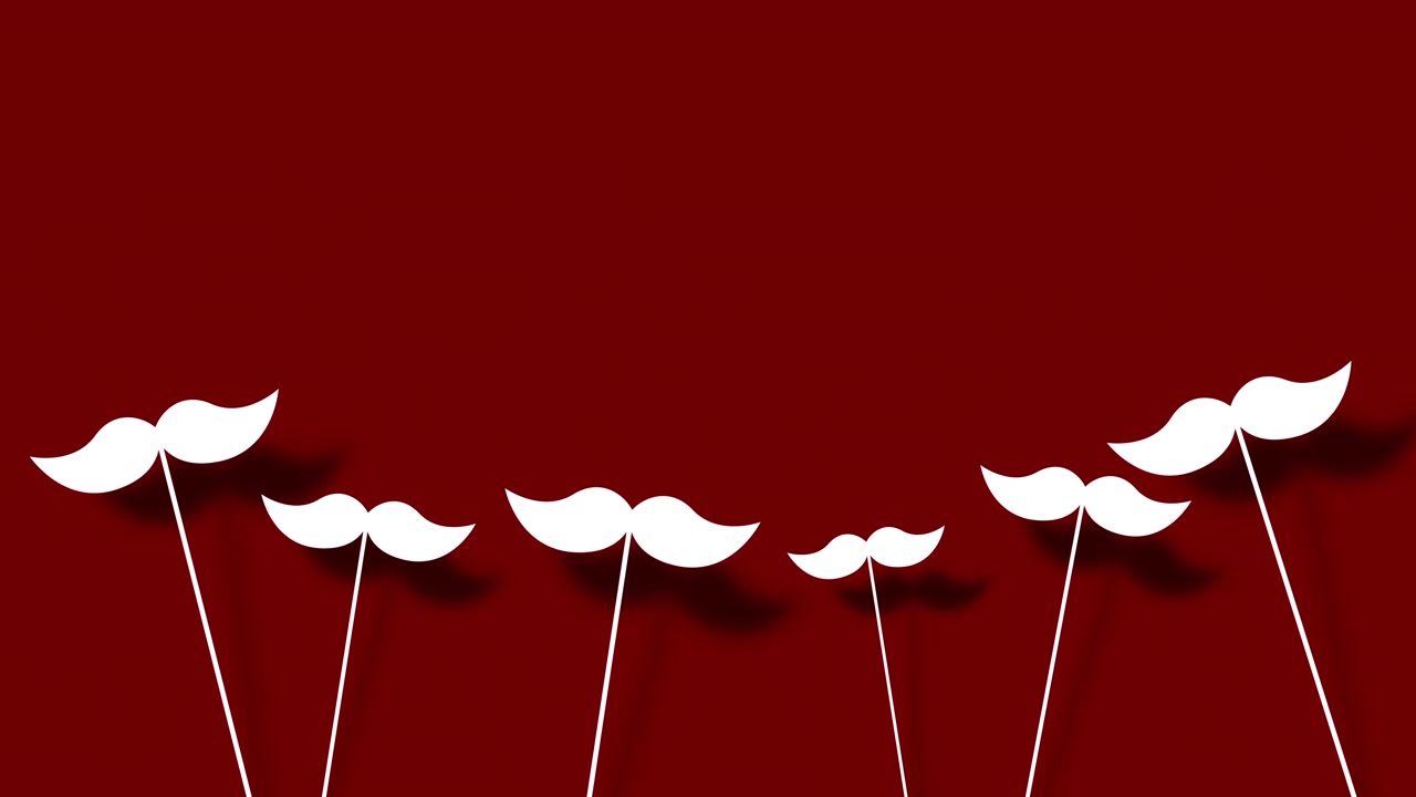 Baffi animati con animazione a rimbalzo elastico per un biglietto d'auguri per la Festa del Papà su sfondo rosso