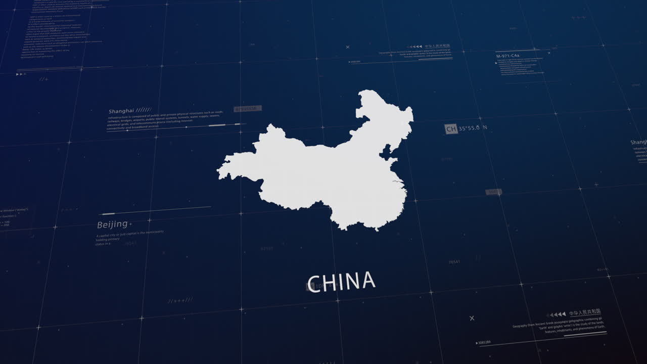 China country map comes to life with cinematic panning, unveiling key details, the capital, and slogan, providing an engaging background for corporate and commercial use