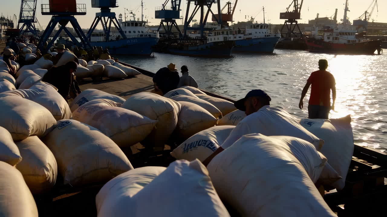 Port Workers Loading Cargo Bags