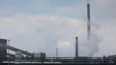 rooftop german factory, chimneys polluting the air with smoke, global warming