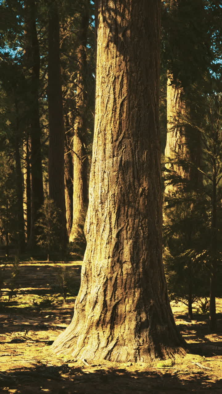 La luce del sole filtra tra gli alberi alti in una serena radura nella foresta