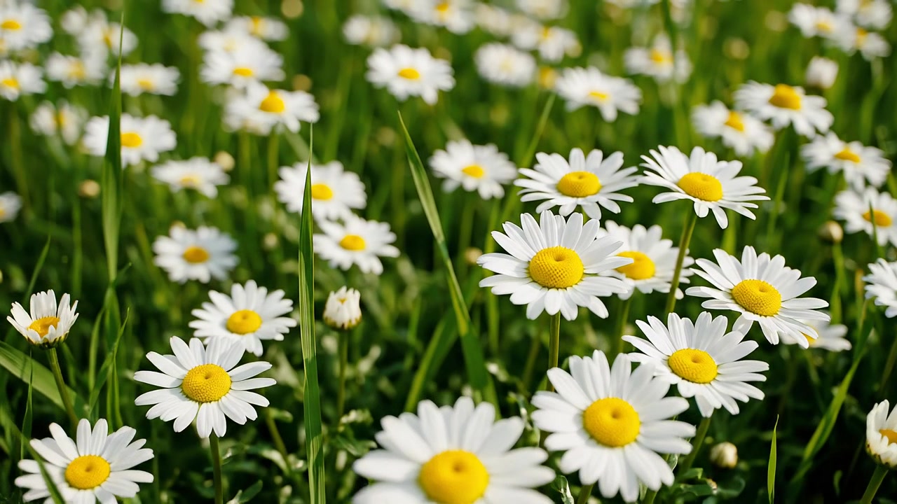 Bellissime margherite bianche che sbocciano in un campo verde.