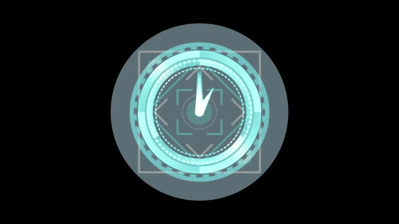 검은 바탕 위의 시계와 함께 범위 스캐닝의 애니메이션