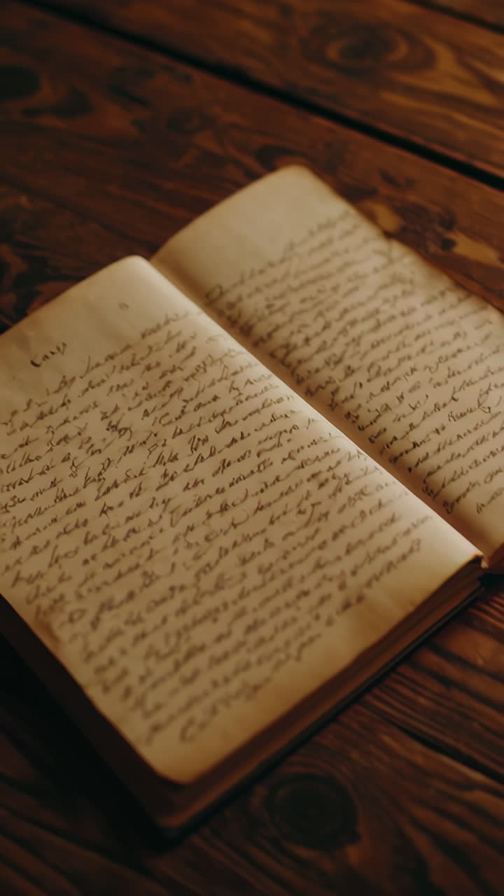 Old Handwritten Journal on Wooden Table