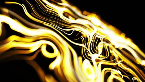 yellow flow of particles forms curled glow lines or light streaks like glow trails, lines form swirling pattern like curle noise. abstract 3d looping as bright creative festive background