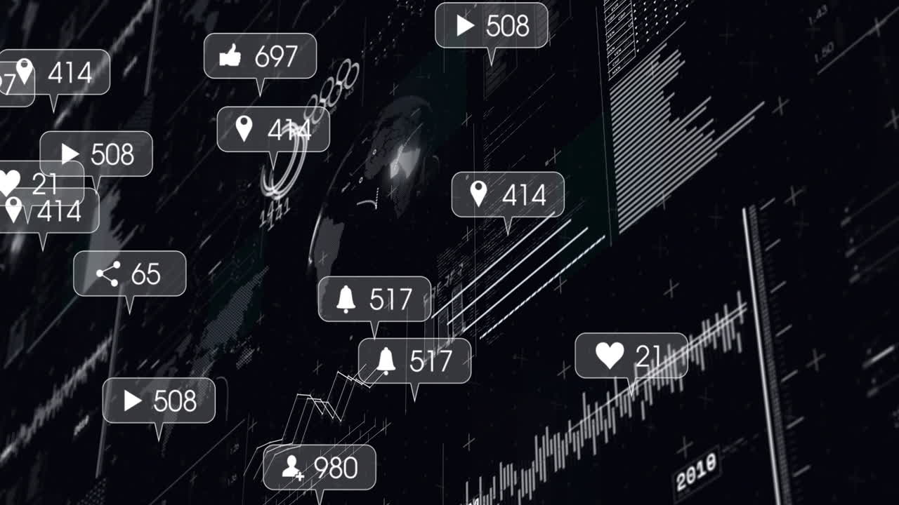 데이터 프로세싱과 글로브에 대한 미디어 아이콘의 애니메이션