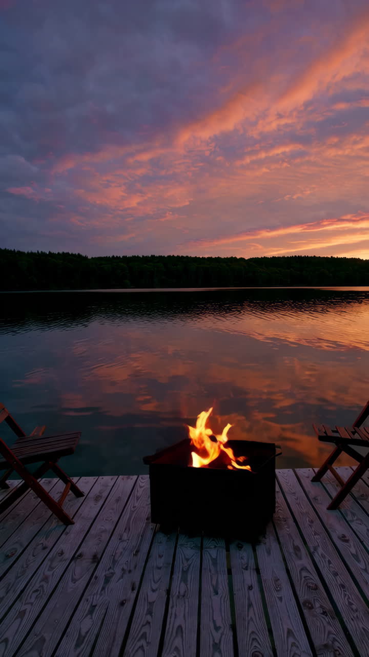 Fire Pit on a Dock at Sunset by the Lake