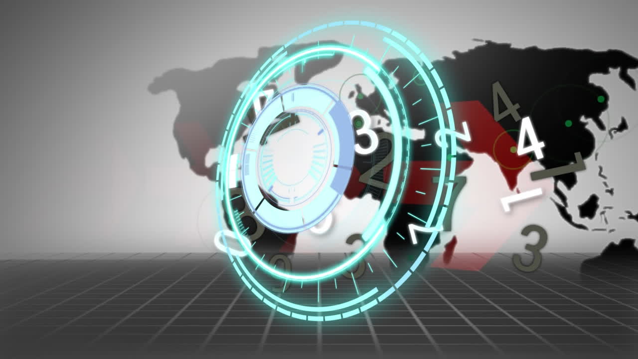 ⁇ 색 배경에 세계 지도와 범위 스캐닝의 애니메이션