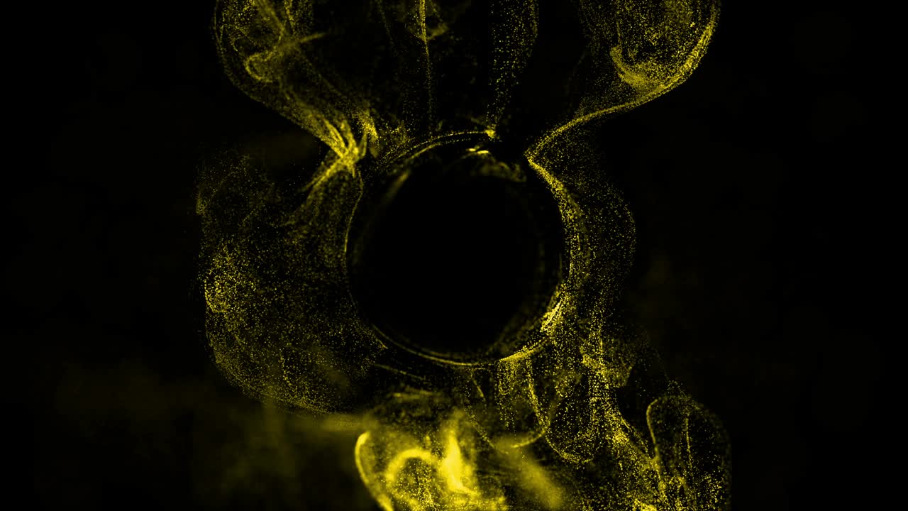 4k 빛나는 입자는 액체 흐름에서 움직이고 프레임의 중앙에 있는 힘 필드에 걸려 입자를 밀어 니다.