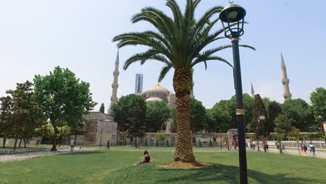 sultanahmed mosque, istanbul. tourists and locals near the blue mosque, istanbul