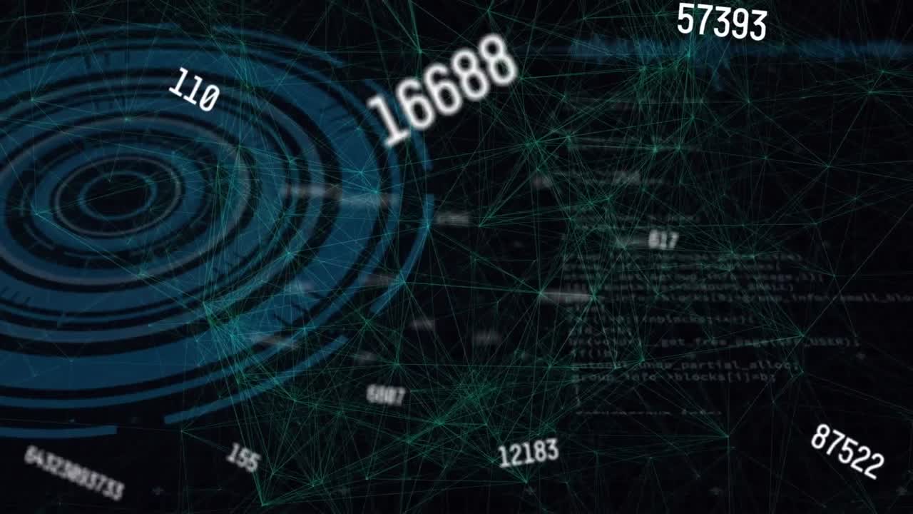 Animation of numbers and data processing over scope and connections