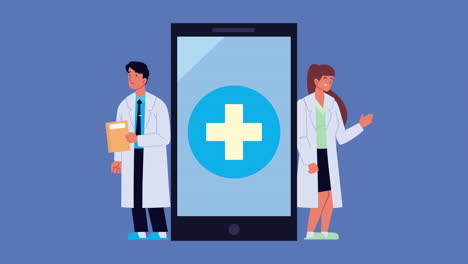 medicine doctors workers in smartphone