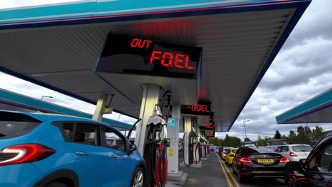 out of fuel at a busy petrol station