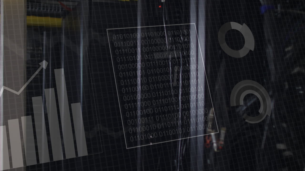 컴퓨터 서버를 통해 바이너리 코딩과 데이터 처리의 애니메이션