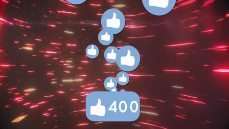 animación de iconos de redes sociales y procesamiento de datos sobre luces