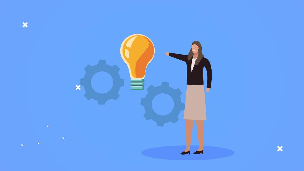 young woman with bulb and gears