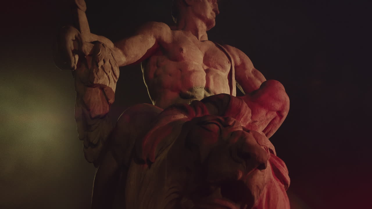 Epic, ancient stone statue at night