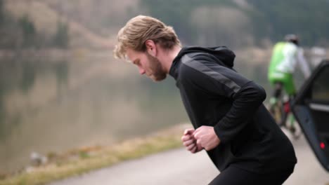 an athletic young man doing a workout