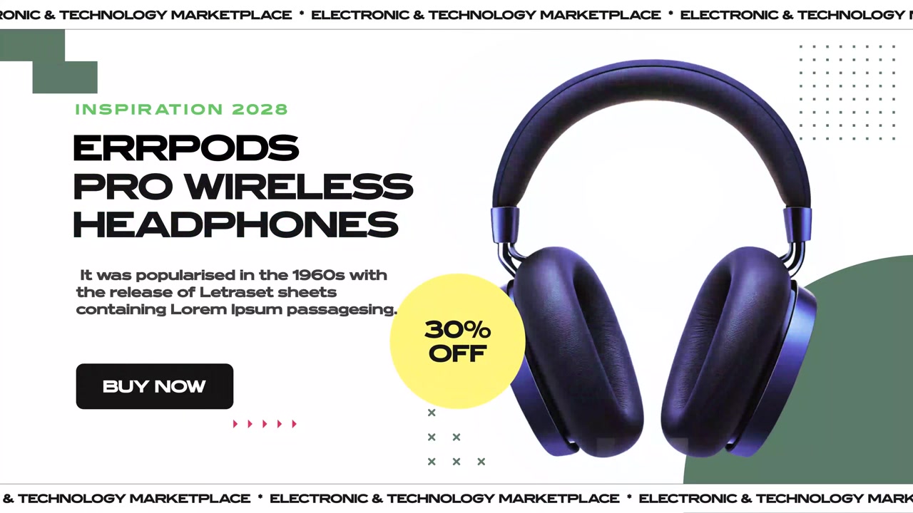 Pubblicità del prodotto cuffie wireless moderne Errpods Pro