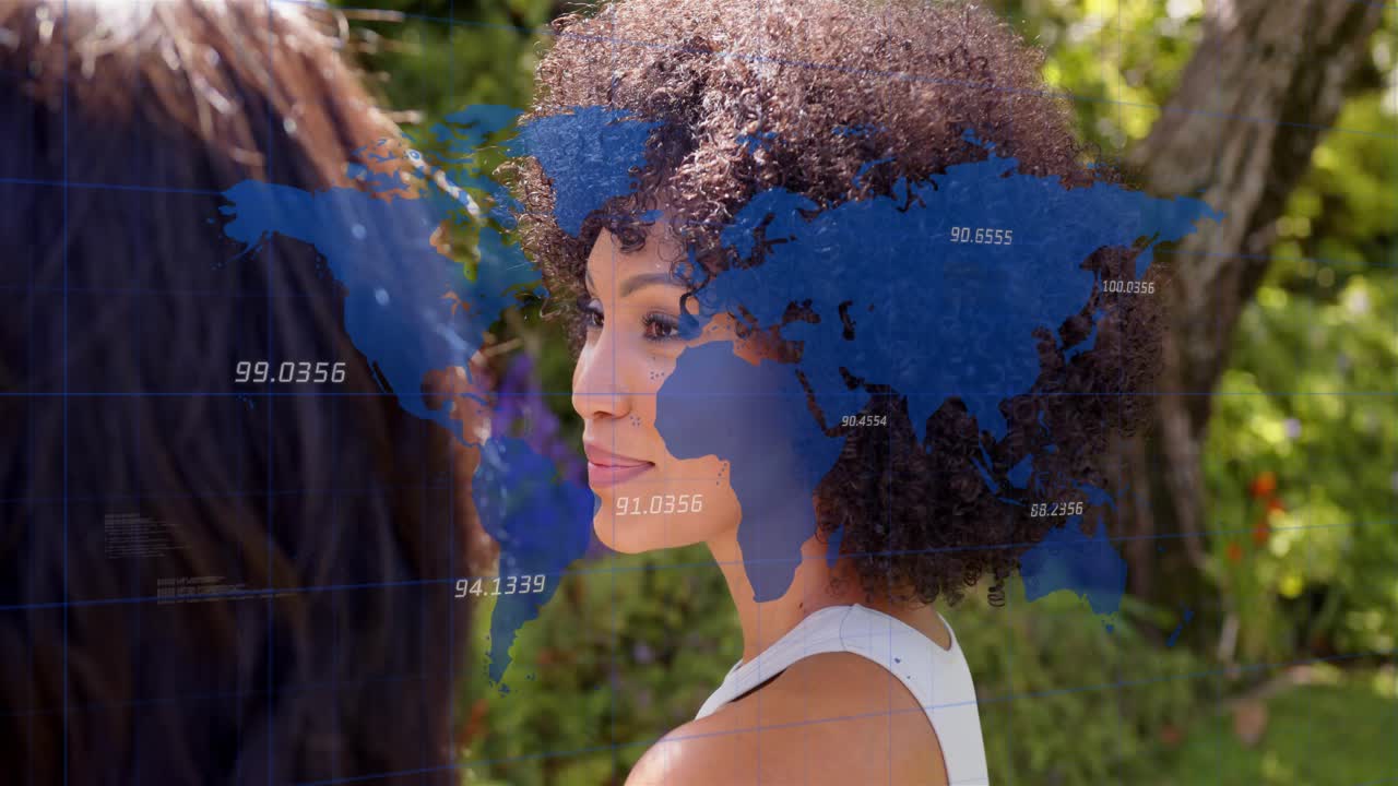 Speaker starting conversation with listener delivering line while marketing map overlaying frame