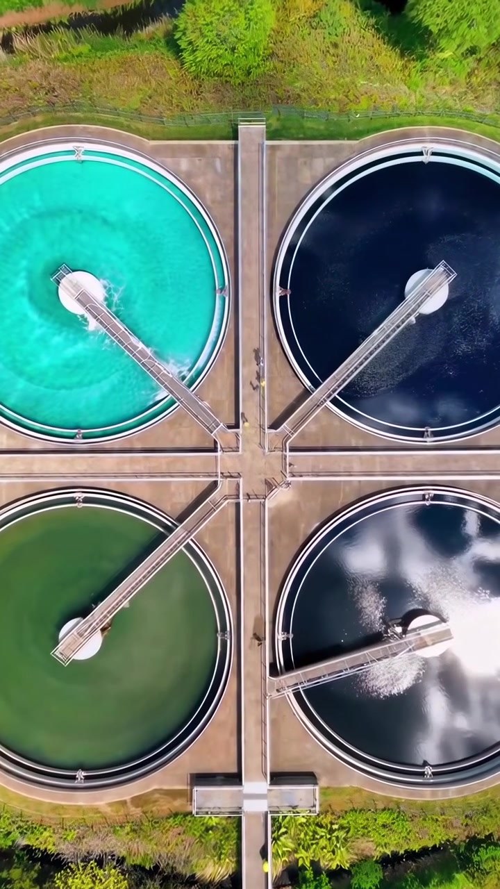 Aerial View of Industrial Water Treatment Plant Tanks