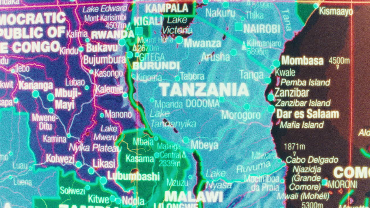 Detailed Digital Map of East African Countries and Cities