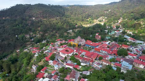 orbital-drone-shot-of-Mineral-del-chico-town-in-Hidalgo-Mexico